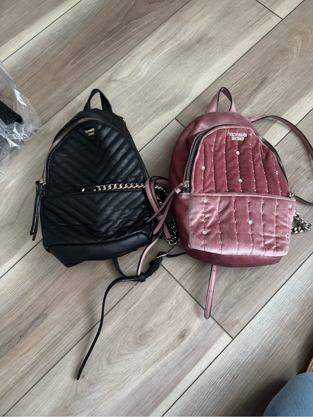 Victoria's Secret Quilted Mini Backpack Duo - Black & Dusty Rose